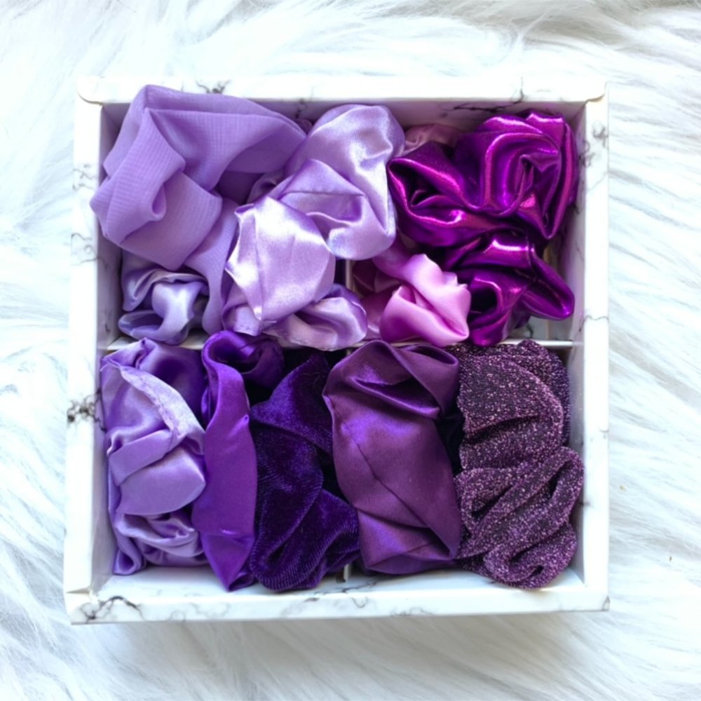 NEW 10PC Scrunchie Gift Box Set - Purple